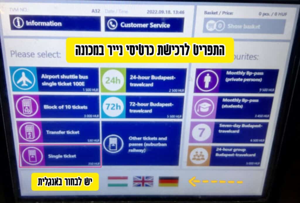תשלום על כרטיס תחבורה ציבורית בבודפשט