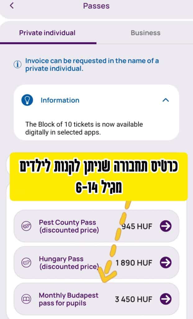 כרטיס תחבורה ציבורית בבודפשט לדוגמה