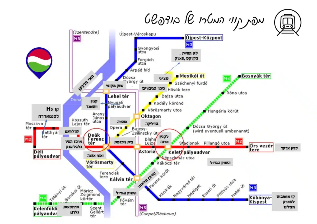 מפת קווי המטרו ותחבורה ציבורית בבודפשט